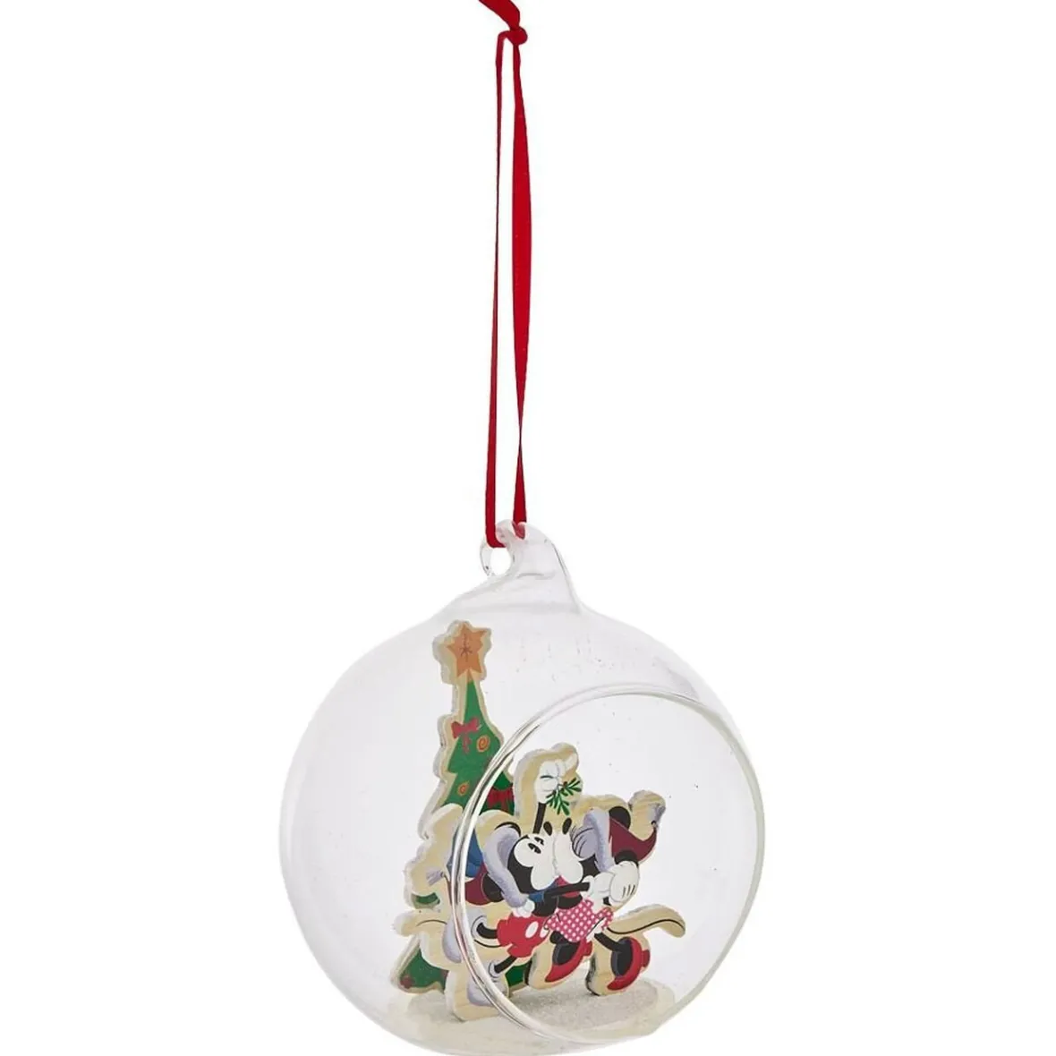 Boule de Noël Disney Mickey Minnie en verre et bois Ø8cm-Gifi Discount