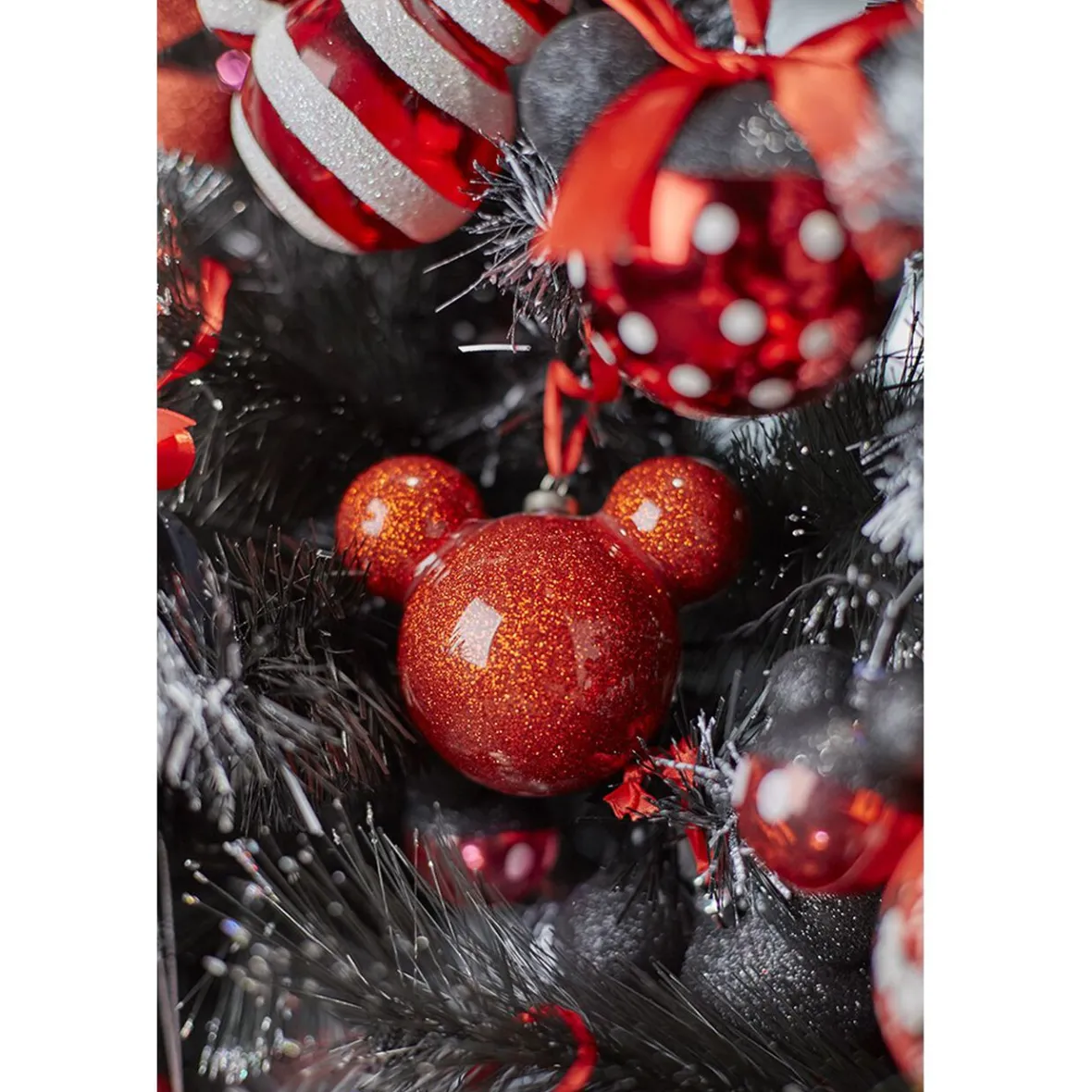 Boule de Noël Disney tête de Mickey rouge pailletée-Gifi Outlet