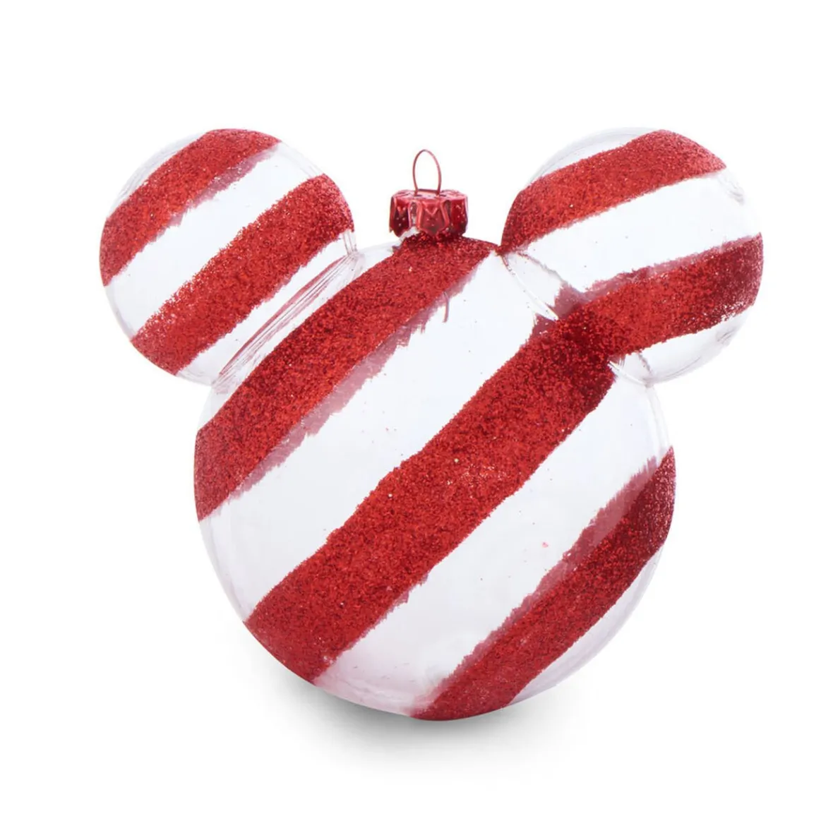 Boule de Noël Disney tête de Mickey rayé transparent rouge-Gifi Discount