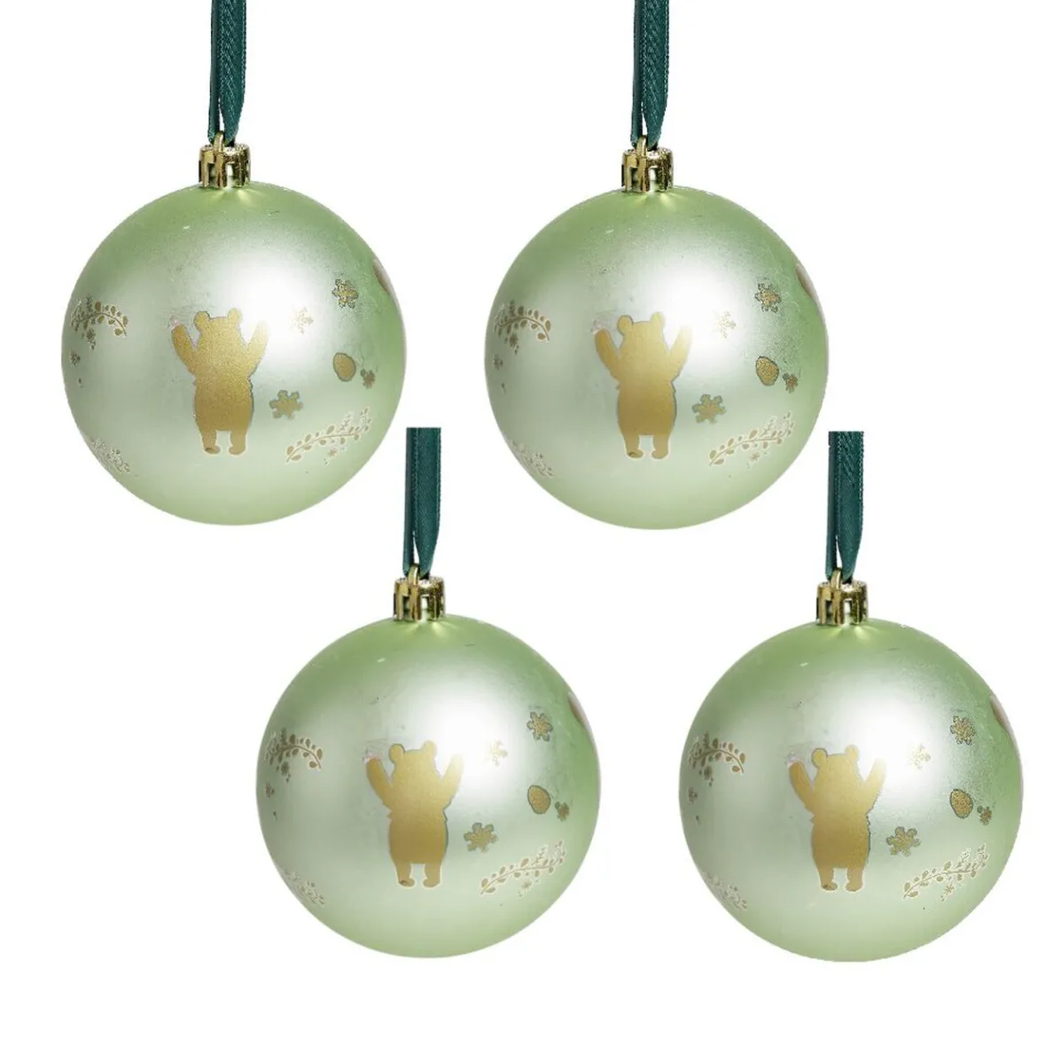 Boule de Noël Disney Winnie L'ourson vert Ø8cm x4-Gifi Outlet