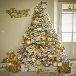 Boule de Noël doré effet neige Ø12cm x5-Gifi Sale