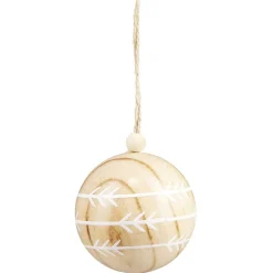 Boule de Noël en bois motif géométriques naturel et blanc Ø6cm-Gifi Hot