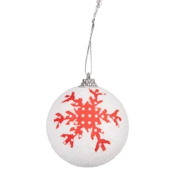 Boule de noël en mousse design flocon blanc rouge x6-Gifi Online
