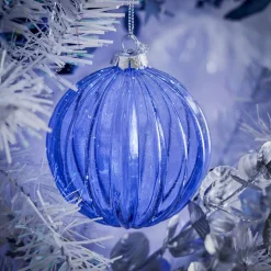 Boule de Noël en verre bleu Ø10 cm-Gifi Discount
