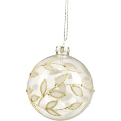 Boule de Noël en verre décor feuille doré pailleté Ø8cm-Gifi Online