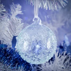 Boule de Noël en verre effet perlé bleu transparent Ø8cm-Gifi Best