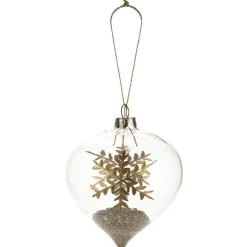 Boule de Noël en verre forme goutte déco flocon et paillette doré-Gifi