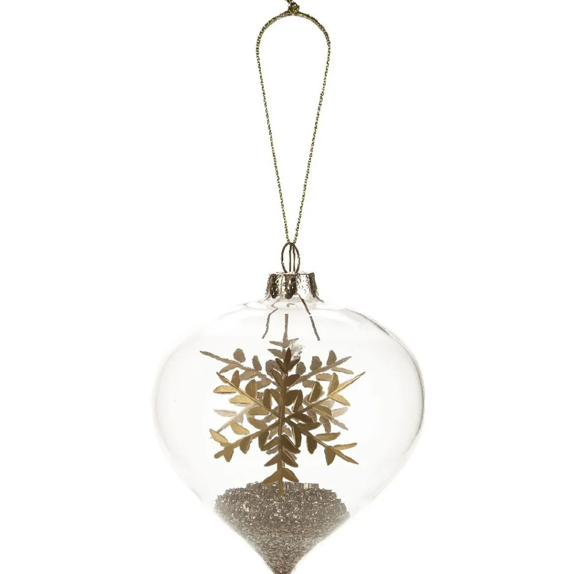 Boule de Noël en verre forme goutte déco flocon et paillette doré-Gifi