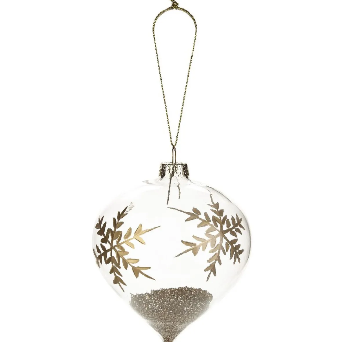 Boule de Noël en verre forme goutte déco flocon et paillette doré-Gifi