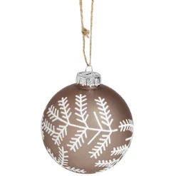 Boule de Noël en verre motif branche sapin marron et blanc Ø8cm-Gifi