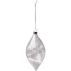 Boule de Noël en verre transparent forme goutte motif flocon blanc-Gifi Discount