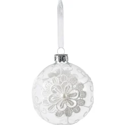 Boule de Noël en verre transparent et dentelle blanche-Gifi Discount