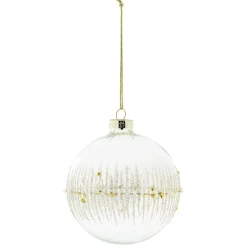 Boule de Noël en verre transparent perle et ligne dorée et blanche-Gifi Sale