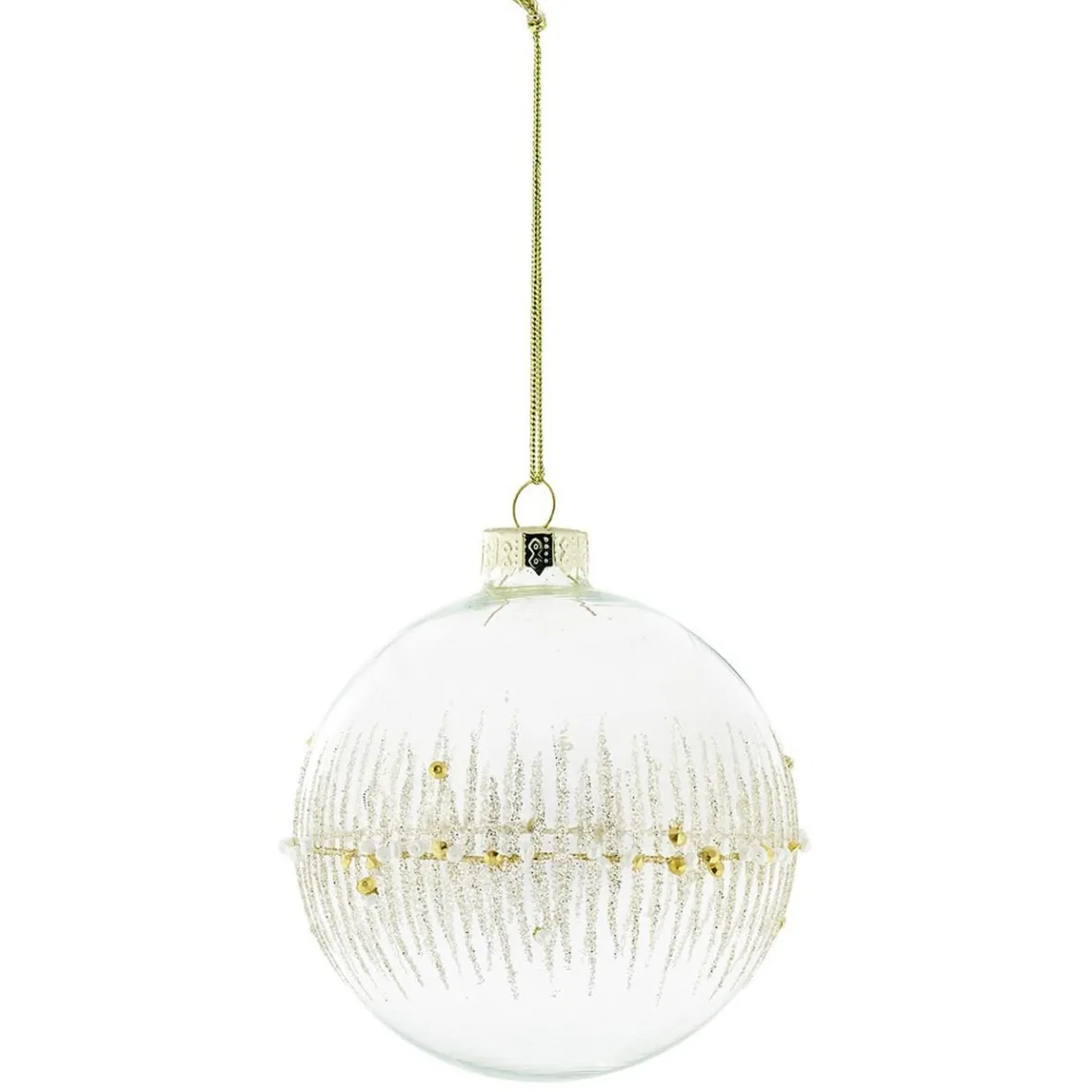 Boule de Noël en verre transparent perle et ligne dorée et blanche-Gifi Sale