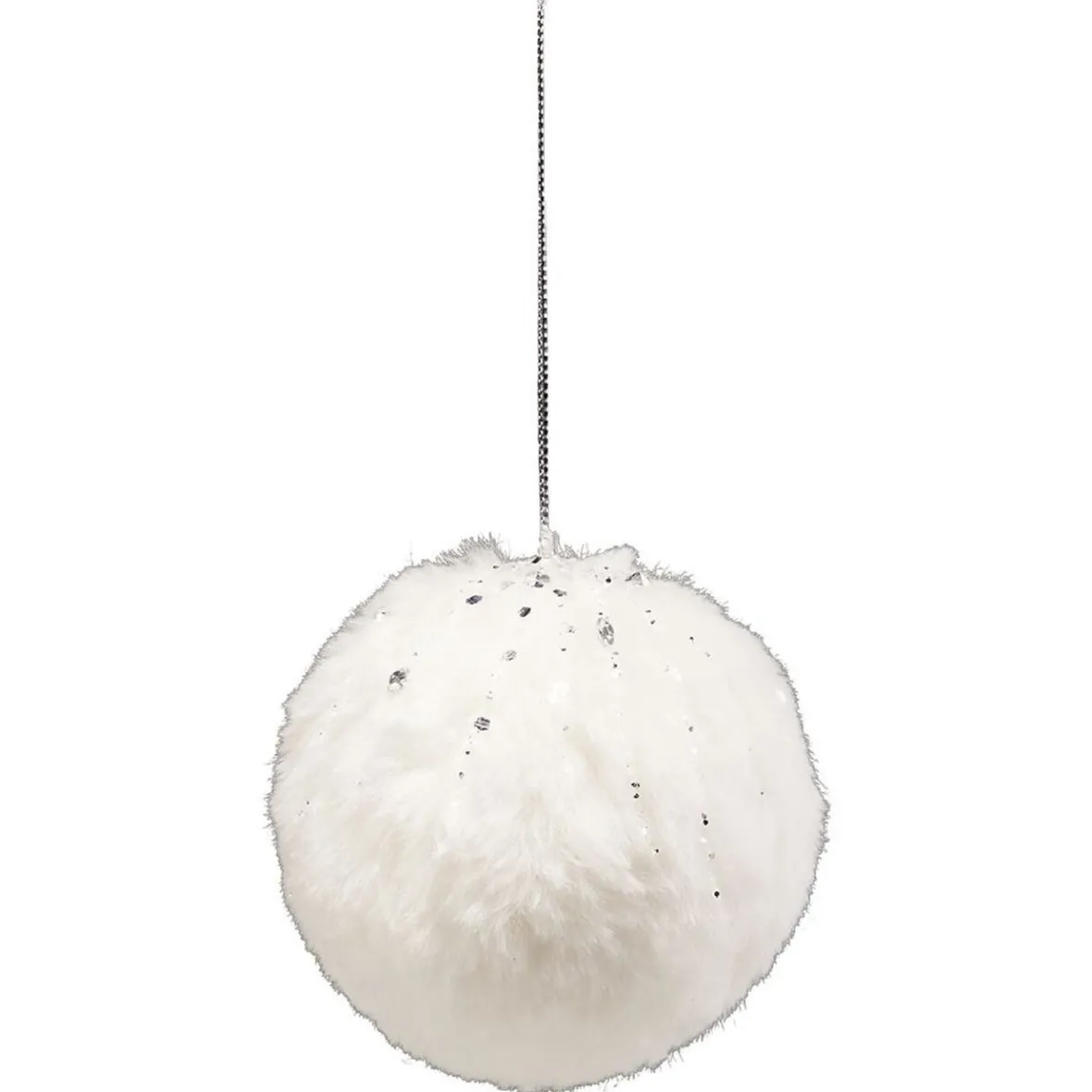 Boule de Noël fausse fourrure blanche pailletée Ø8 cm-Gifi Online