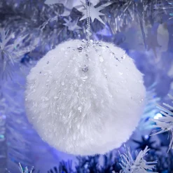 Boule de Noël fausse fourrure blanche pailletée Ø8 cm-Gifi Online