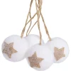 Boule de Noël floquée blanc étoile jute Ø6cm x4-Gifi Discount