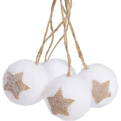 Boule de Noël floquée blanc étoile jute Ø6cm x4-Gifi Discount
