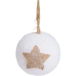 Boule de Noël floquée blanc étoile jute Ø6cm x4-Gifi Discount