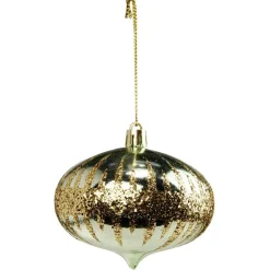 Boule de Noël forme toupie verte décor pailleté doré Ø8cm-Gifi