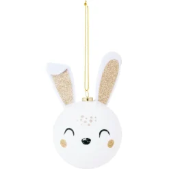 Boule de Noël forme tête lapin blanc et doré Ø8xH13cm-Gifi Discount