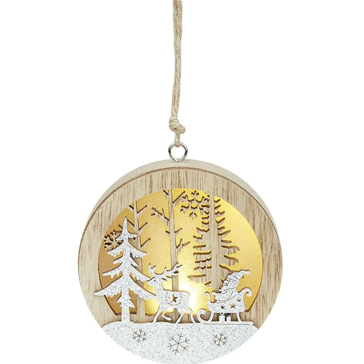 Boule de Noël lumineuse en bois design paysage-Gifi Sale