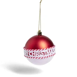 Boule de Noël Merry Xmas rouge et blanche Ø8cm-Gifi Online
