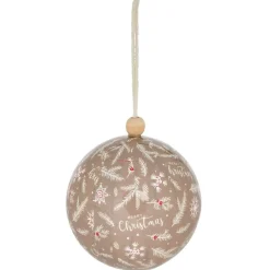 Boule de Noël motif branche sapin et flocon beige Ø12cm-Gifi Discount