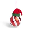 Boule de Noël motif spirale et bonnet Père Noël ou lutin Ø8cm H11cm-Gifi Online