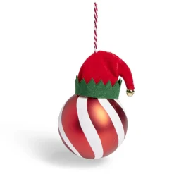 Boule de Noël motif spirale et bonnet Père Noël ou lutin Ø8cm H11cm-Gifi Online