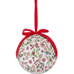 Boule de Noël motif traditionnel houx flocon de neige rouge et blanc Ø12cm-Gifi Clearance
