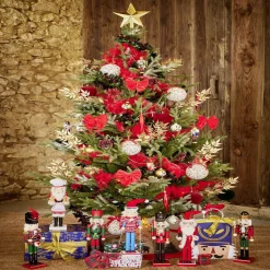 Boule de Noël motif traditionnel houx flocon de neige rouge et blanc Ø12cm-Gifi Clearance