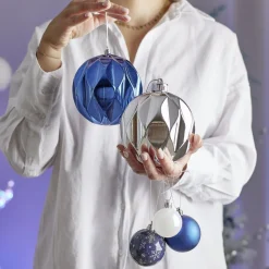 Boule de Noël origami argenté ou bleue Ø12cm - 2 coloris-Gifi Discount