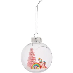 Boule de Noël ouverte avec licorne et sapin Ø8cm-Gifi Outlet