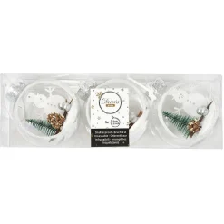 Boule de Noël paysage argenté bois et paillettes Ø8 cm x3-Gifi