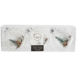 Boule de Noël paysage argenté bois et paillettes Ø8 cm x3-Gifi