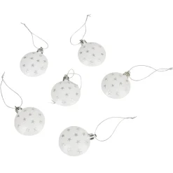 Boule de Noël plate blanche motif étoiles argentées x6-Gifi Discount