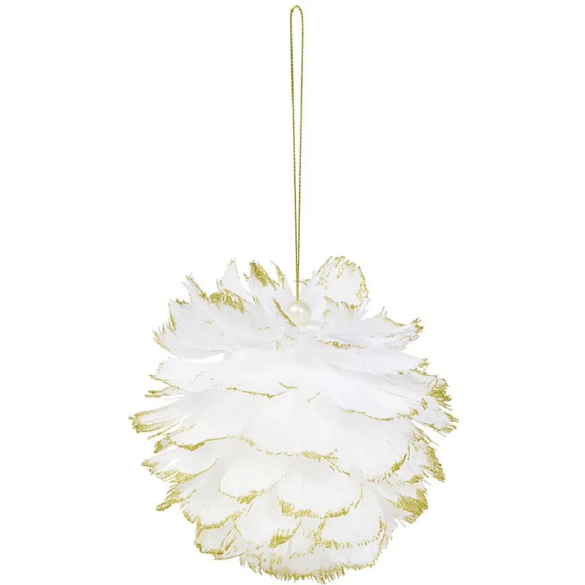 Boule de Noël plume blanche et dorée Ø10cm-Gifi Best