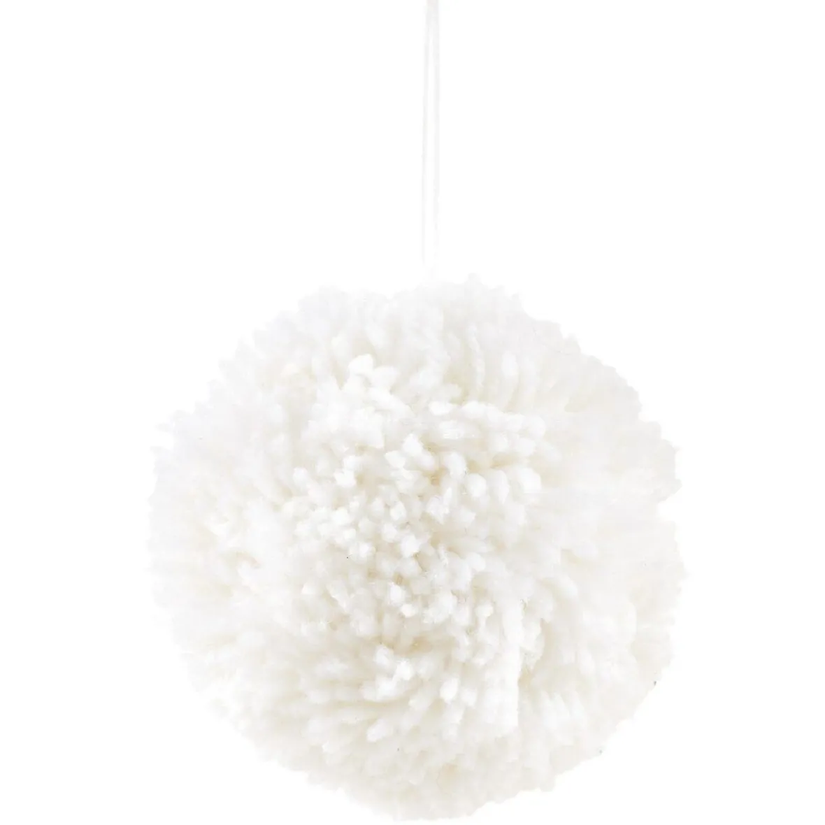 Boule de Noël pompon à suspendre blanche-Gifi New