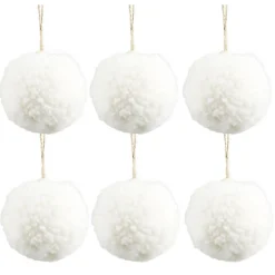 Boule de Noël pompon blanc Ø6cm x6-Gifi Online