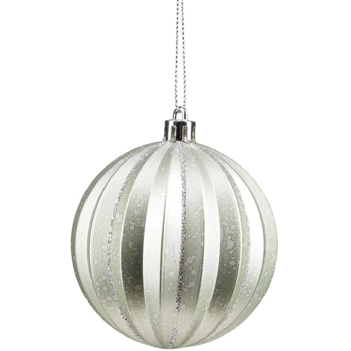 Boule de Noël ronde relief strié gris pailleté Ø8cm-Gifi Best