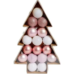 Boule de Noël rose et blanche x17 dans boîte sapin-Gifi Online