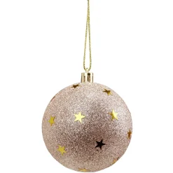 Boule de Noël rose pailletée motif étoiles dorées Ø8cm-Gifi Sale
