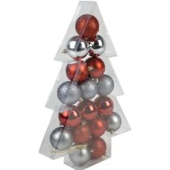 Boule de Noël rouge gris brillant mat x17-Gifi Outlet