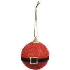 Boule de Noël rouge pailleté avec ceinture noir et doré-Gifi Discount