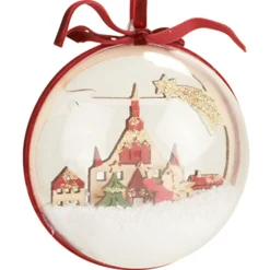 Boule de Noël transparente déco village rouge-Gifi