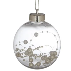 Boule de Noël transparente avec perles gris argenté ø8 cm-Gifi Online