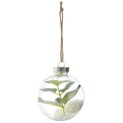 Boule de Noël transparente intérieur feuille et givre vert blanc-Gifi Hot