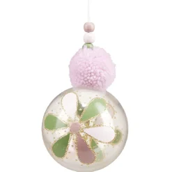 Boule de Noël transparente motif fleur avec pompon et perles-Gifi Online