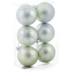 Boule de Noël vert pailleté argenté x6-Gifi Outlet